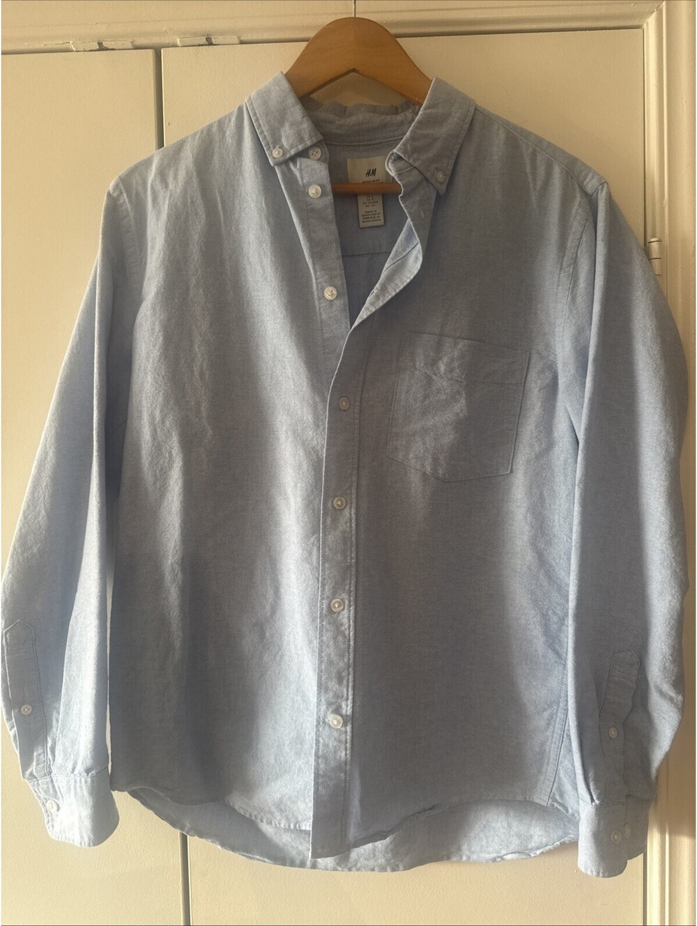 H&M Oxford Shirt Blue Button Down Collared Long Sleeve Men’s Size S Regular Fit
